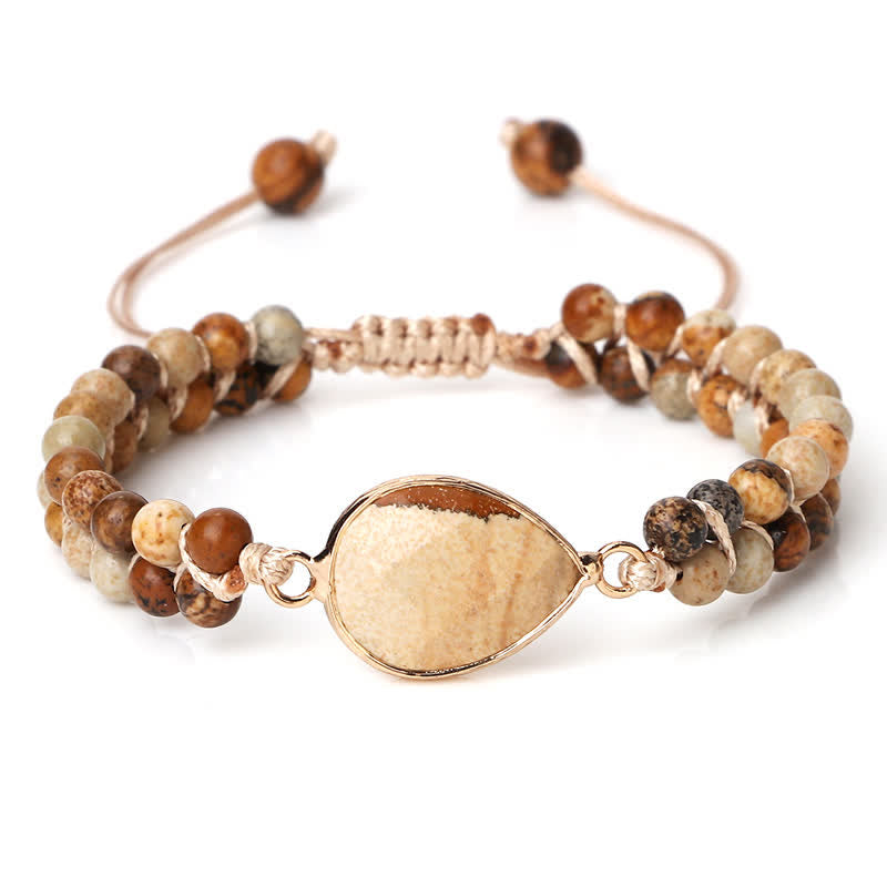 Olivenorma Natural Stone Double Row Braided Beaded Bracelet