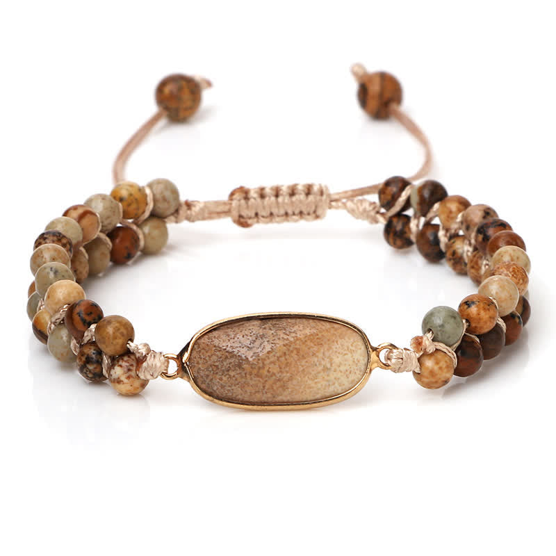 Olivenorma Natural Stone Double Row Braided Beaded Bracelet