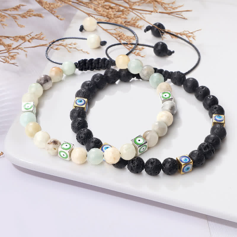 Olivenorma Natural Crystal Beaded Evil Eye Braided Bracelet