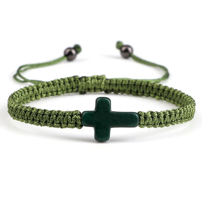 Olivenorma Cross Turquoise Pendant Braided Bracelet