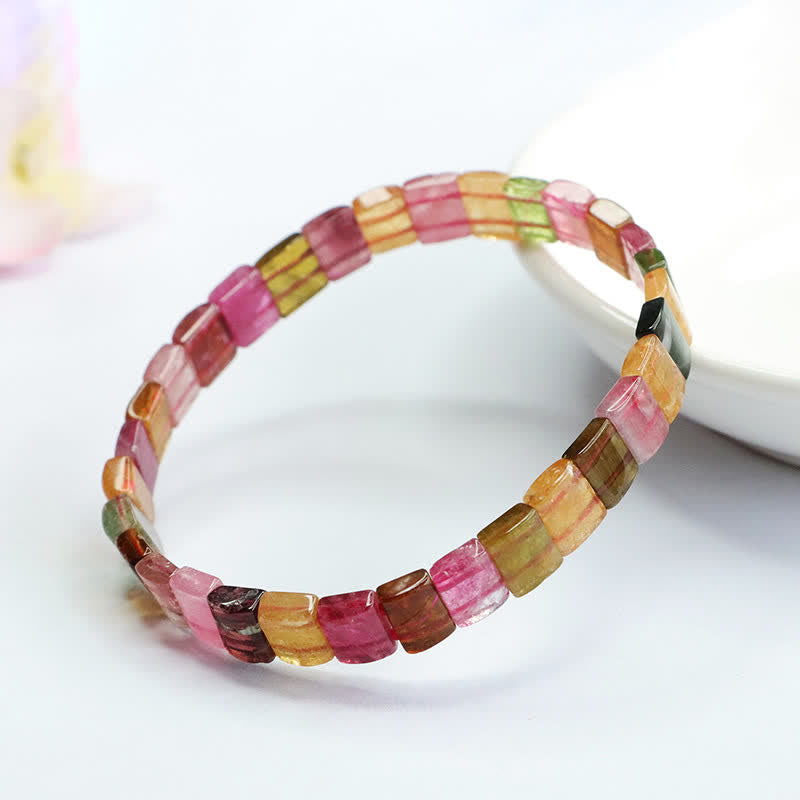 Olivenorma Natural Tourmaline Square Beads Beaded Bracelet