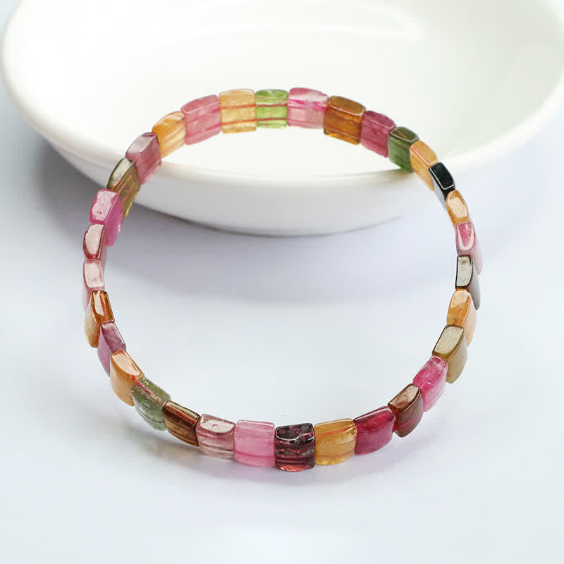 Olivenorma Natural Tourmaline Square Beads Beaded Bracelet