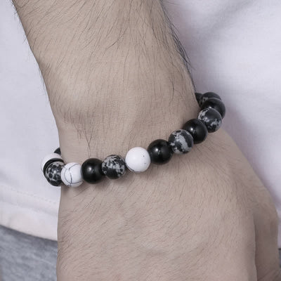 Olivenorma 10mm Snowflake Obsidian White Turquoise Bead Bracelet