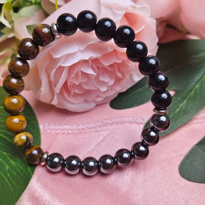 Olivenorma "Protection" Black Onyx Hematite Tiger Eye Beads Bracelet