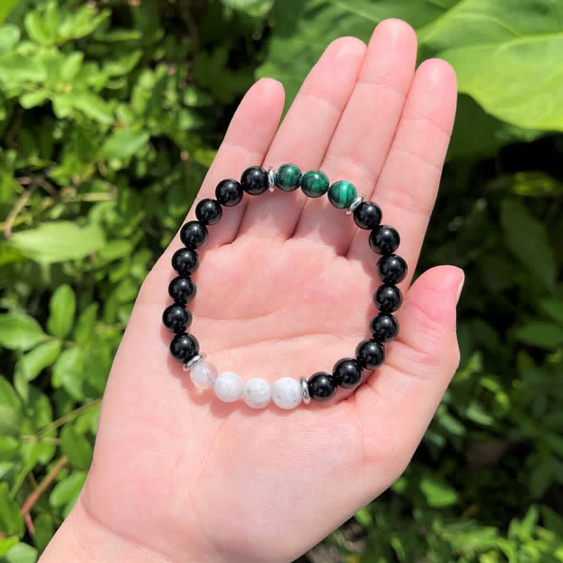 Olivenorma Obsidian Malachite Moonstone Beads Bracelet