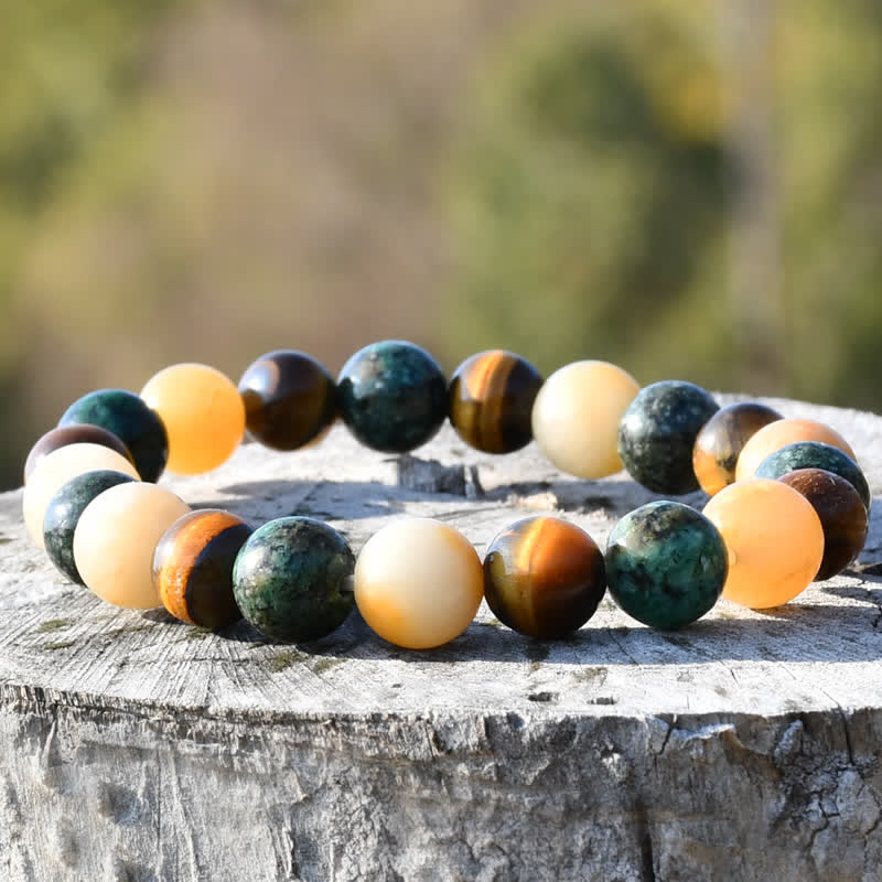 Olivenorma Sun Stone African Turquoise Tiger Eye Beads Bracelet