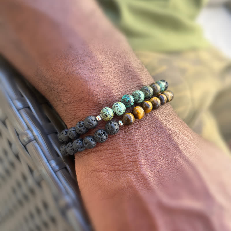 Olivenorma Lava Stone African Turquoise Tiger Eye Bracelet Set