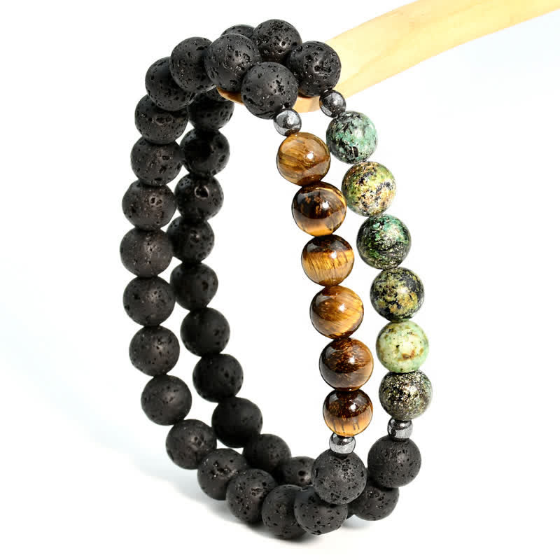 Olivenorma Lava Stone African Turquoise Tiger Eye Bracelet Set