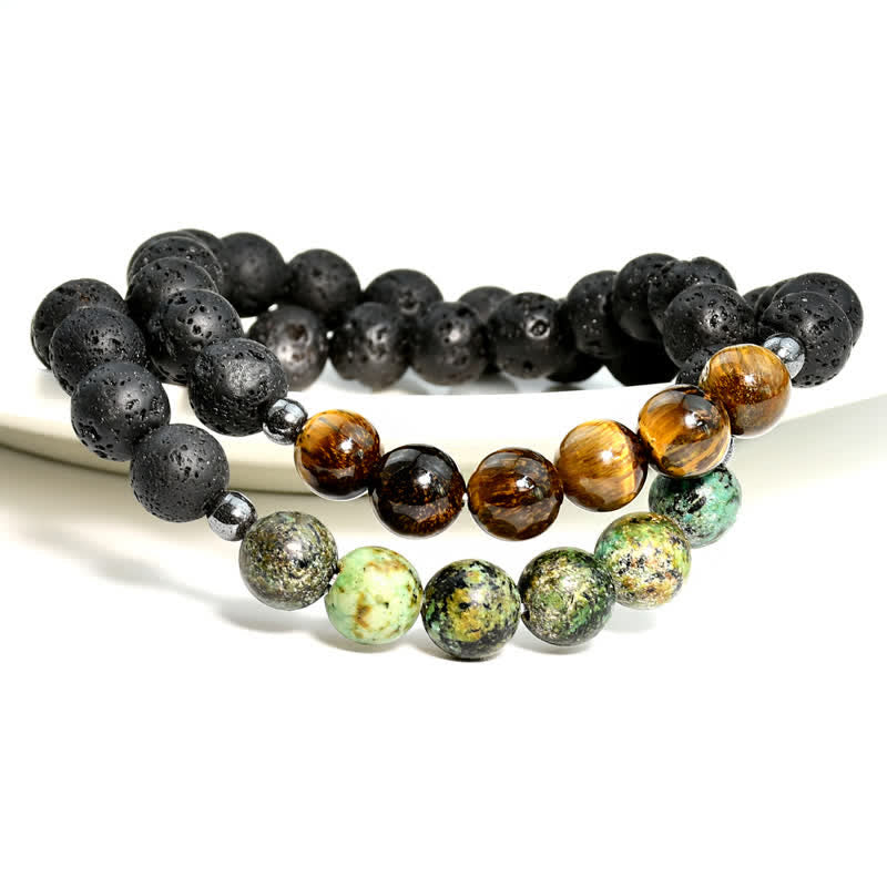 Olivenorma Lava Stone African Turquoise Tiger Eye Bracelet Set