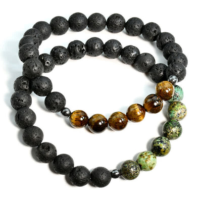 Olivenorma Lava Stone African Turquoise Tiger Eye Bracelet Set