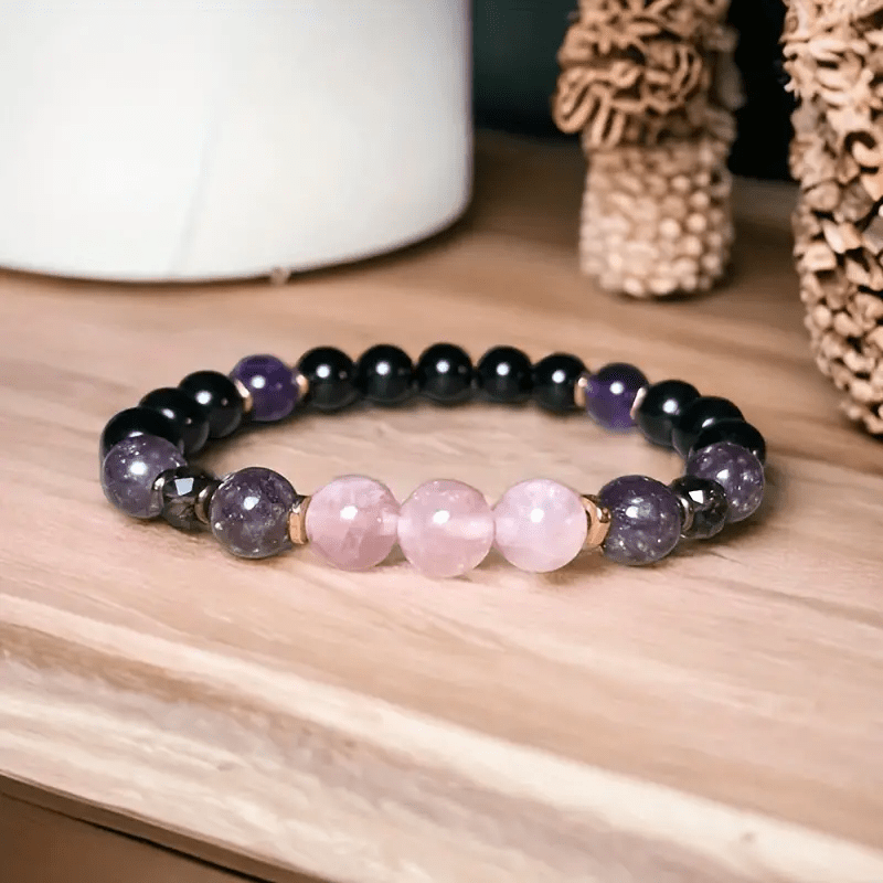 Olivenorma 8mm Rose Quartz Obsidian Amethyst Beads Bracelet - image 2