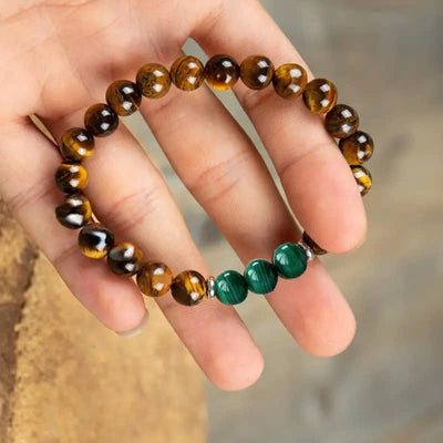 Olivenorma Tiger Eye Malachite Alloy Roller Beads Bracelet