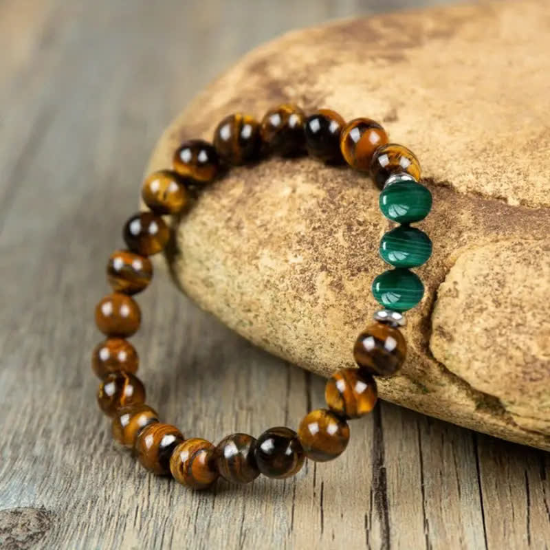 Olivenorma Tiger Eye Malachite Alloy Roller Beads Bracelet