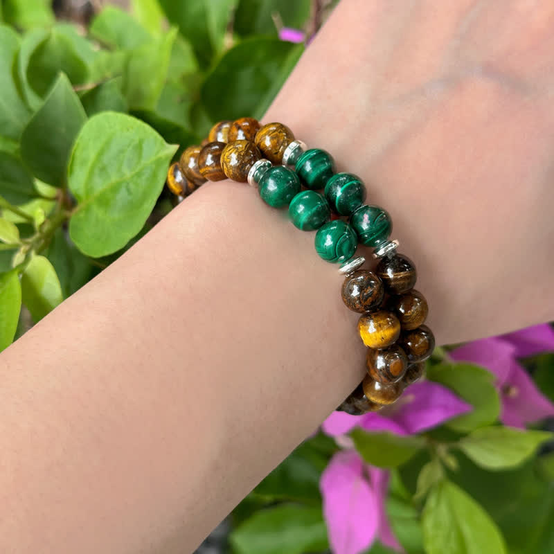 Olivenorma Tiger Eye Malachite Alloy Roller Beads Bracelet