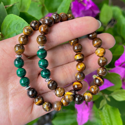 Olivenorma Tiger Eye Malachite Alloy Roller Beads Bracelet