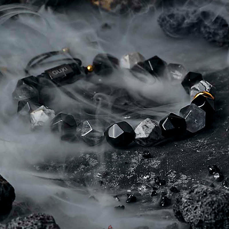 Olivenorma "Cold Night" Natural Obsidian Labradorite Beaded Bracelet