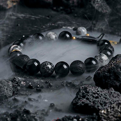 Olivenorma "Cold Night" Natural Obsidian Labradorite Beaded Bracelet