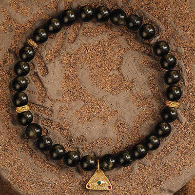 Olivenorma "Evil Eye" Natural Golden Obsidian Beaded Bracelet