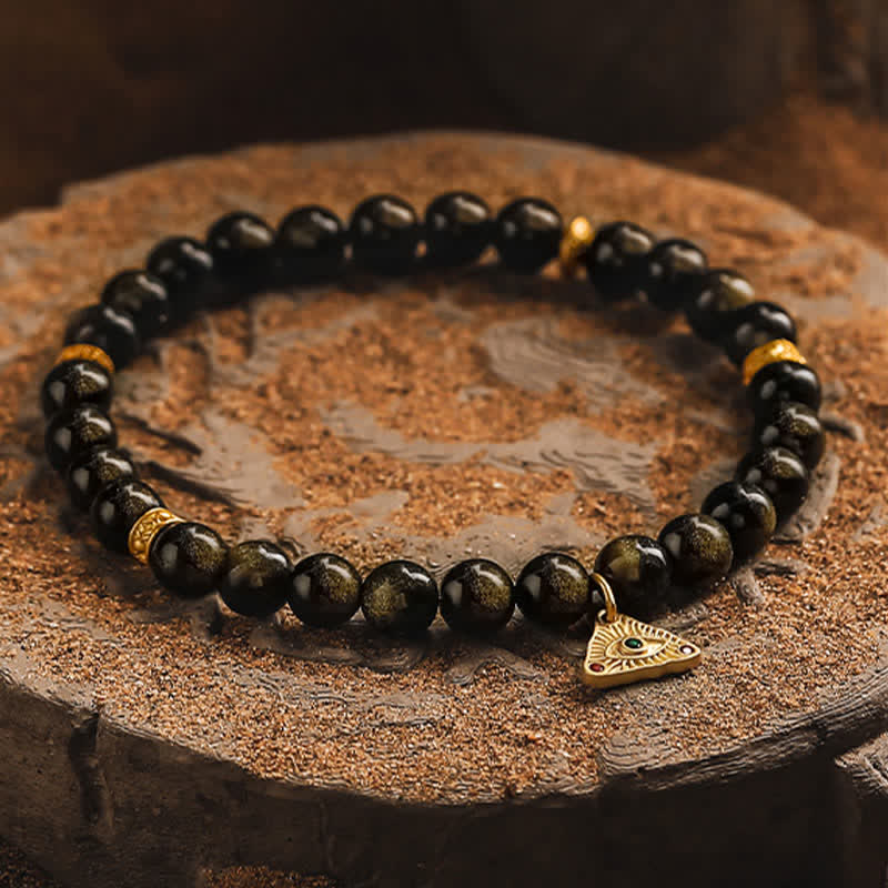 Olivenorma "Evil Eye" Natural Golden Obsidian Beaded Bracelet