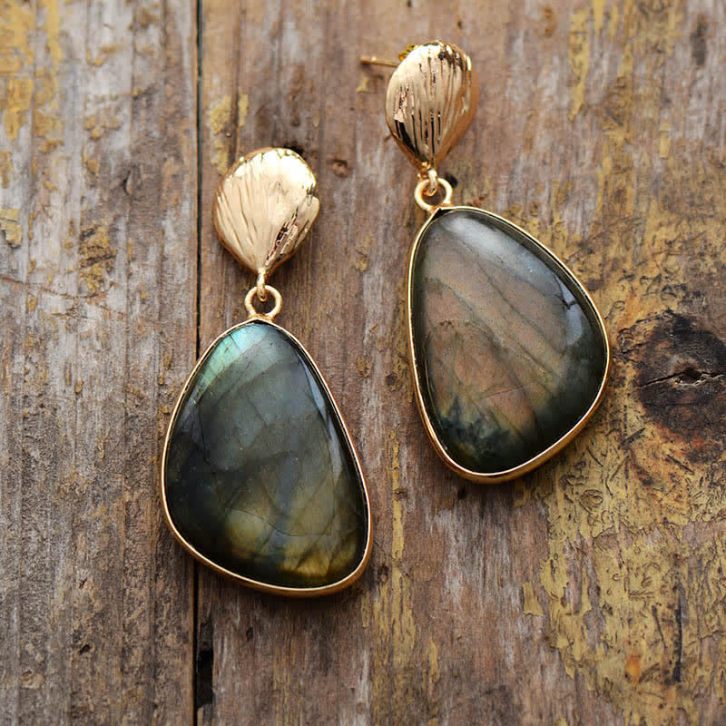 Olivenorma Natural Labradorite Shell Pendant Earrings