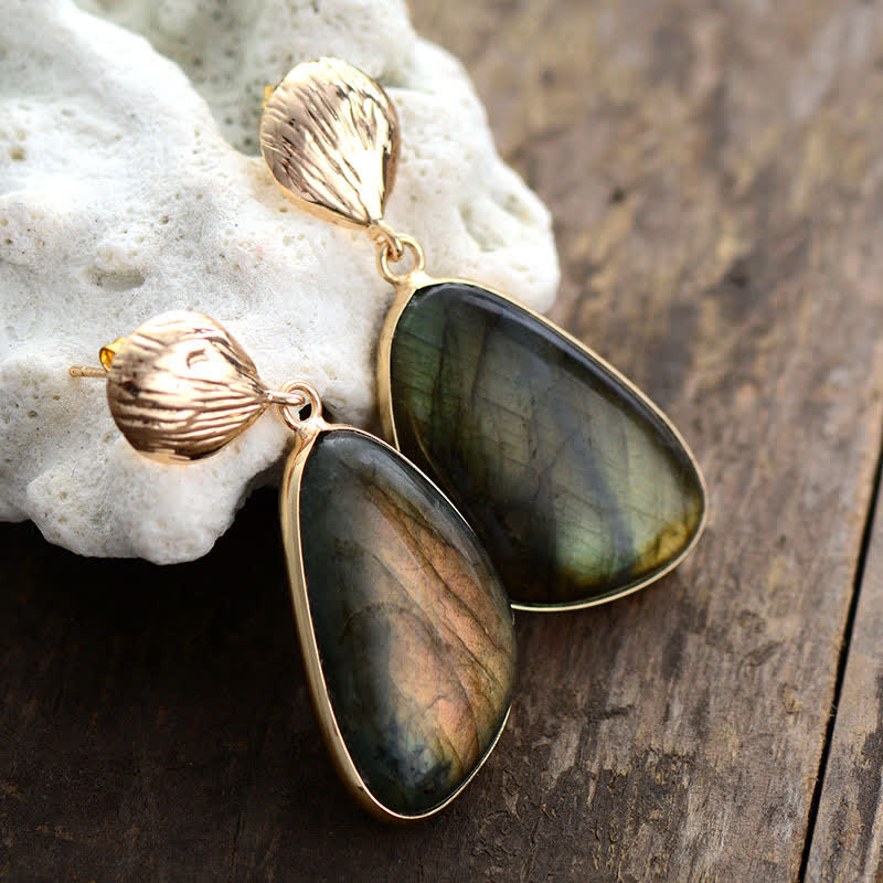 Olivenorma Natural Labradorite Shell Pendant Earrings