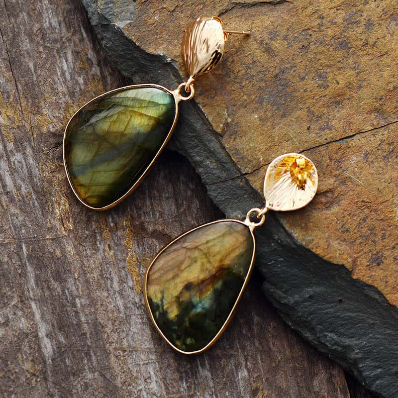 Olivenorma Natural Labradorite Shell Pendant Earrings