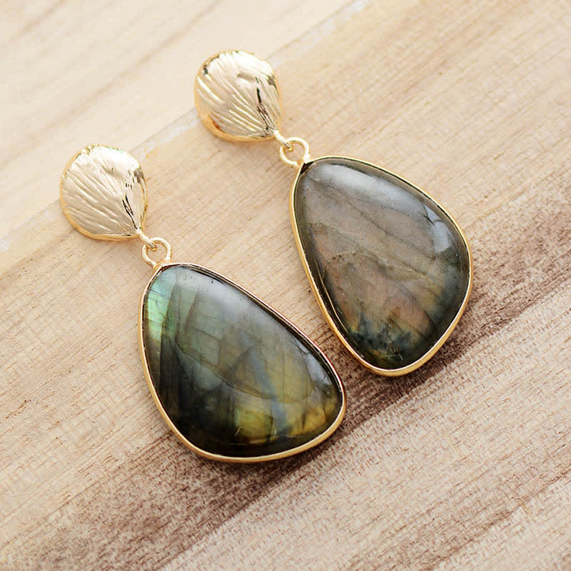 Olivenorma Natural Labradorite Shell Pendant Earrings