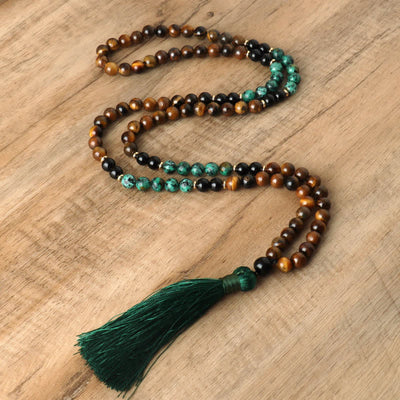 Olivenorma 108 Tiger Eye Mala Beads Tassel Bracelet Necklace