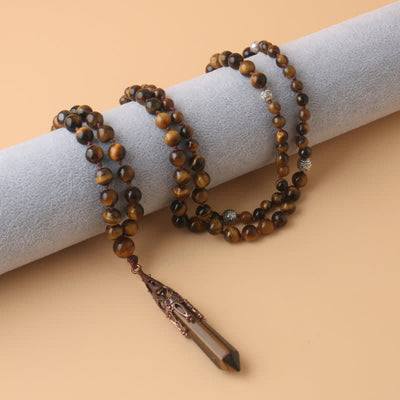 Olivenorma 108 Tiger Eye Mala Beads Pendulum Necklace