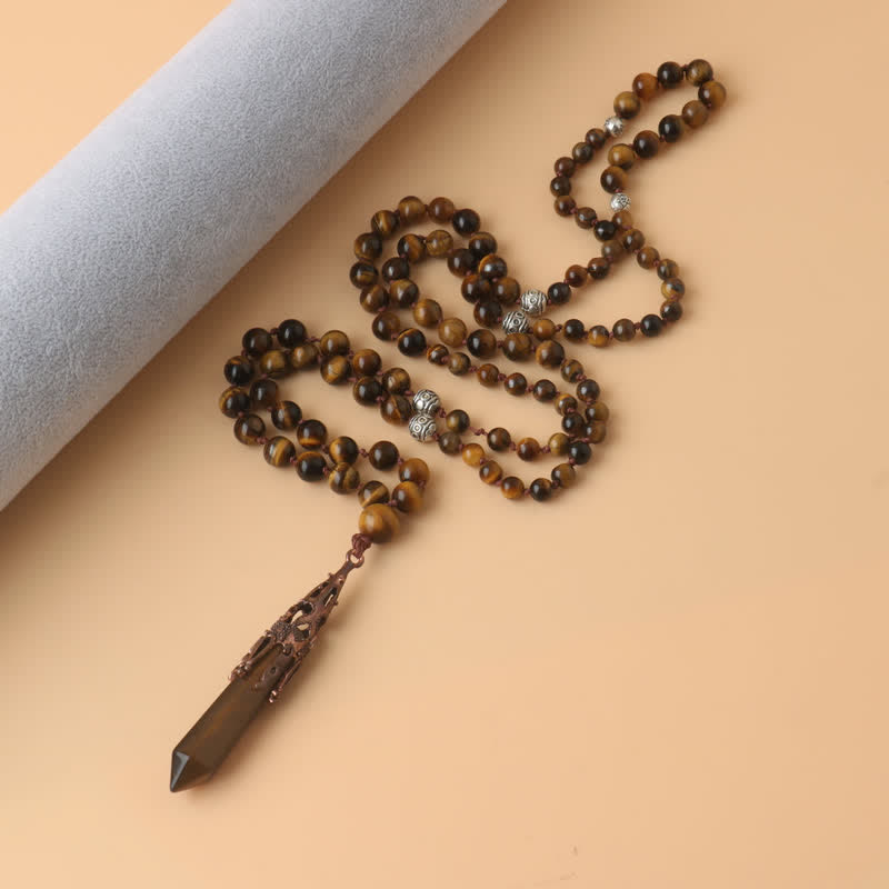 Olivenorma 108 Tiger Eye Mala Beads Pendulum Necklace