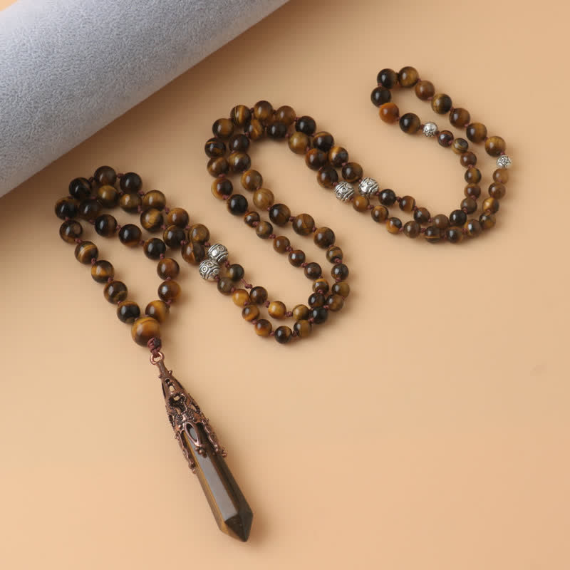 Olivenorma 108 Tiger Eye Mala Beads Pendulum Necklace