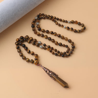 Olivenorma 108 Tiger Eye Mala Beads Pendulum Necklace