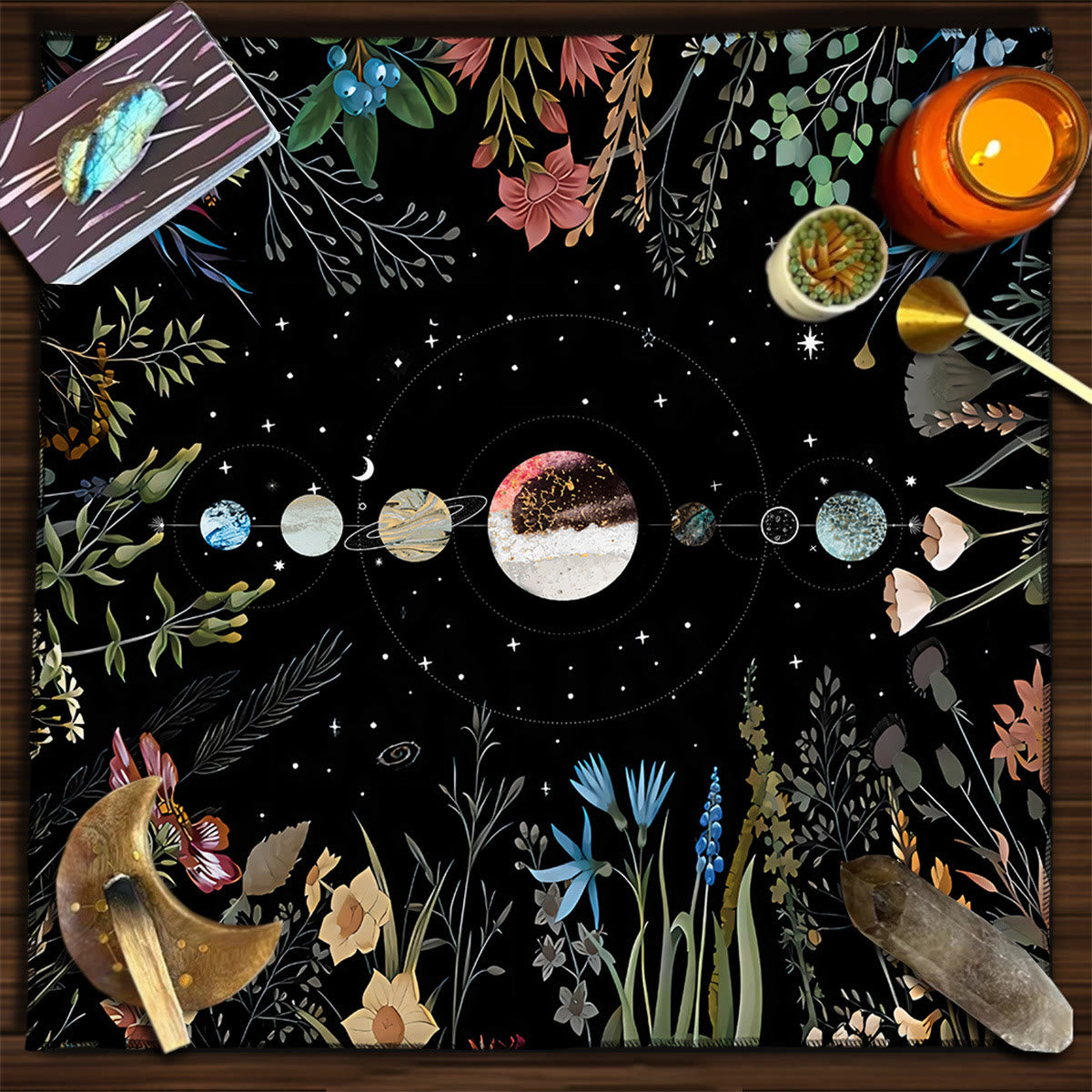 Olivenorma Square Divination Moon Phases Tarot Tablecloth