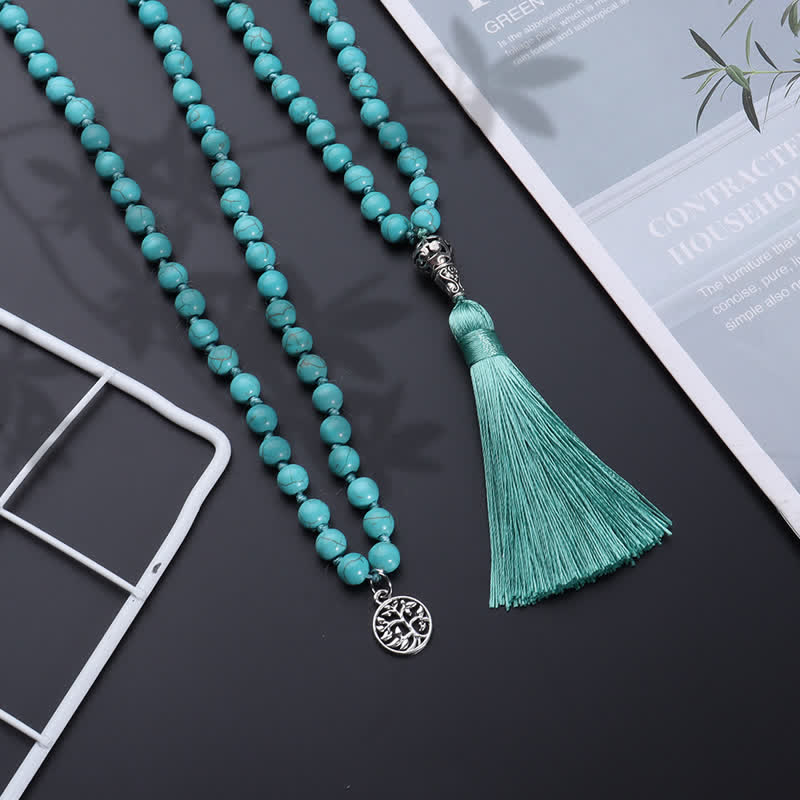 Olivenorma 108 Turquoise Mala Beads Tree Of Life Necklace