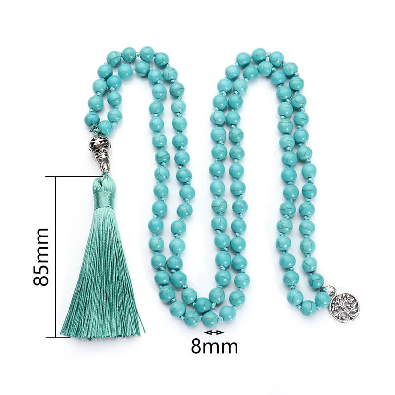 Olivenorma 108 Turquoise Mala Beads Tree Of Life Necklace