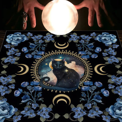 Olivenorma Astrology Flowers Moon & Sun Cloth Tarot Tablecloth - Cat&Flowers-Black - 75cm*75cm - image 14