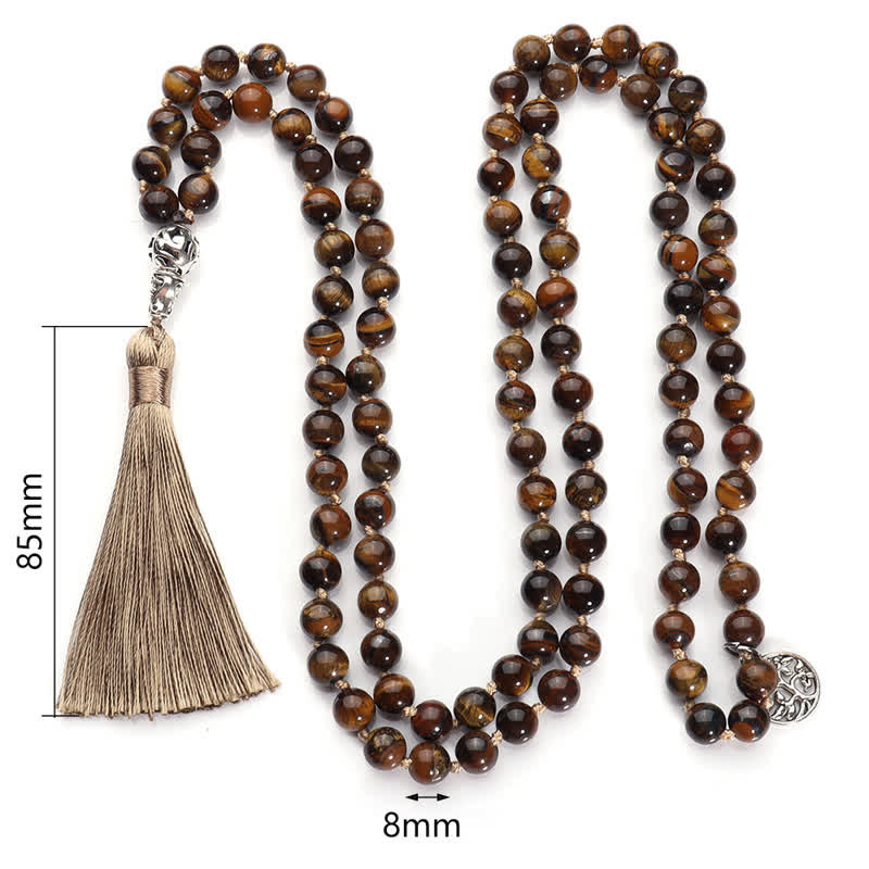 Olivenorma 108 Tiger Eye Mala Beads Tree Of Life Necklace