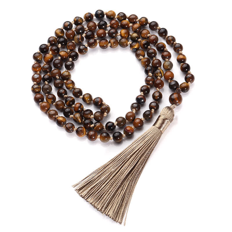 Olivenorma 108 Tiger Eye Mala Beads Tree Of Life Necklace