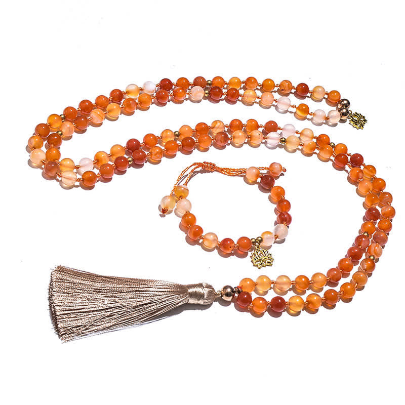 Olivenorma 108 Carnelian Mala Beads Bracelet Necklace Set