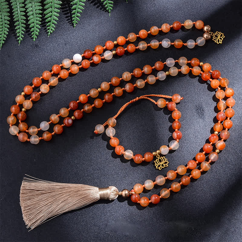 Olivenorma 108 Carnelian Mala Beads Bracelet Necklace Set