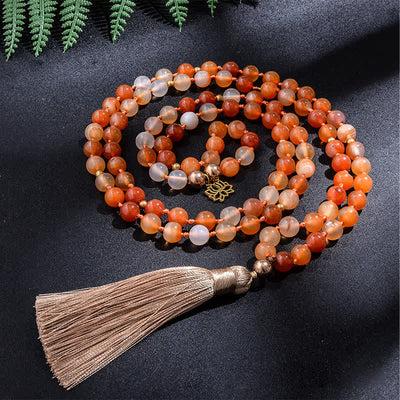 Olivenorma 108 Carnelian Mala Beads Bracelet Necklace Set