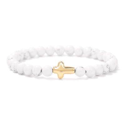 Olivenorma 6mm Natural Stone Beaded Cross Pendant Bracelet - White Turquoise - image 7