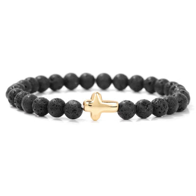 Olivenorma 6mm Natural Stone Beaded Cross Pendant Bracelet - Lava Stone - image 23