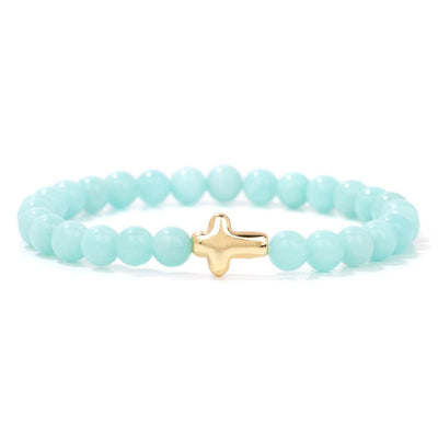 Olivenorma 6mm Natural Stone Beaded Cross Pendant Bracelet - Amazonite - image 11