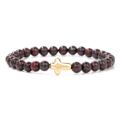 Olivenorma 6mm Natural Stone Beaded Cross Pendant Bracelet - Mahogany Obsidian - image 19