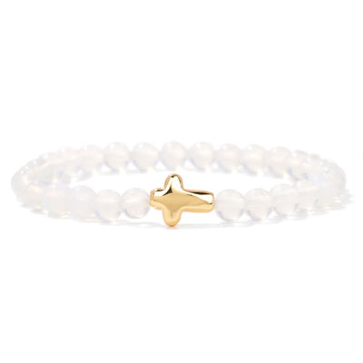 Olivenorma 6mm Natural Stone Beaded Cross Pendant Bracelet - Opalite - image 13
