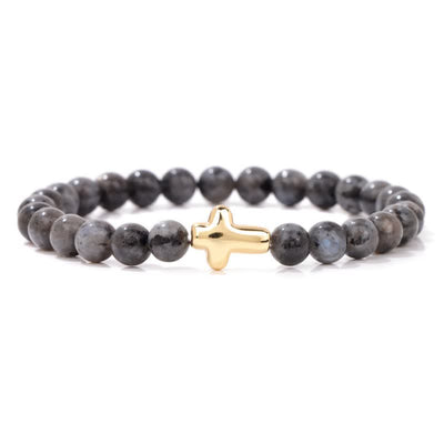 Olivenorma 6mm Natural Stone Beaded Cross Pendant Bracelet - Labradorite - image 21