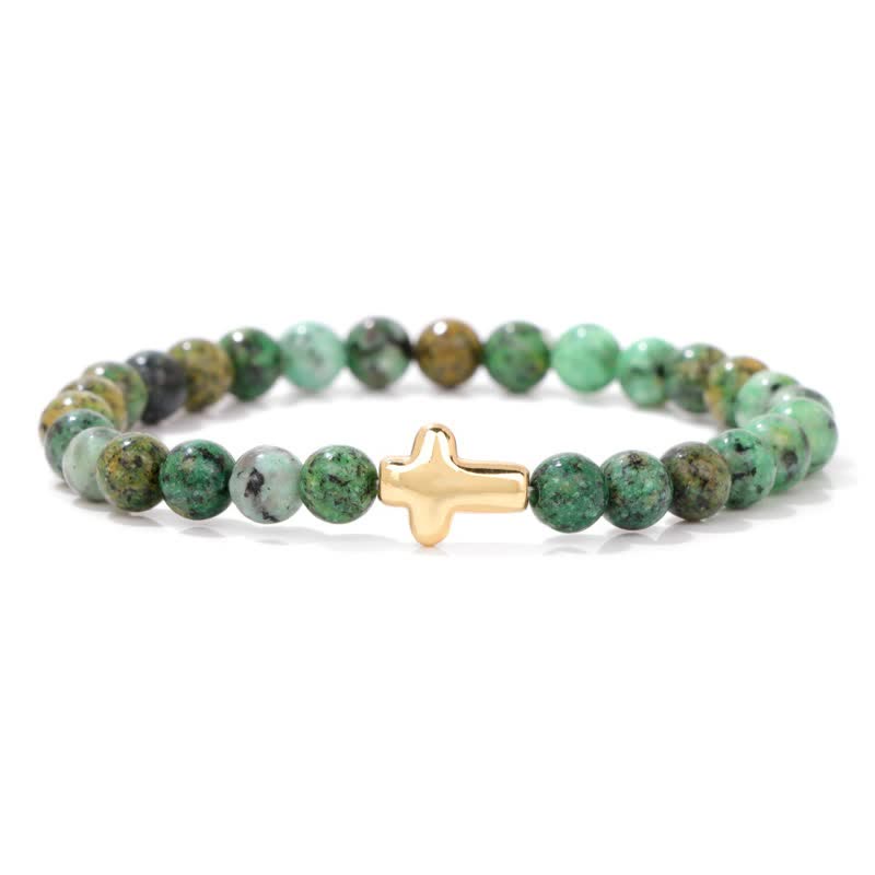 Olivenorma 6mm Natural Stone Beaded Cross Pendant Bracelet - African Turquoise - image 15