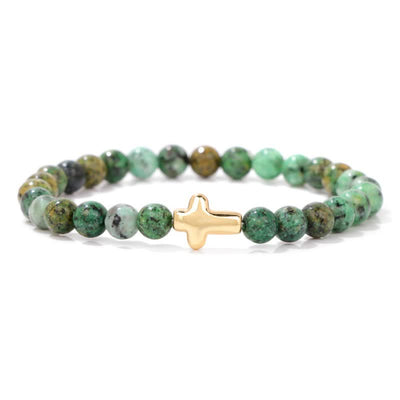 Olivenorma 6mm Natural Stone Beaded Cross Pendant Bracelet - African Turquoise - image 15