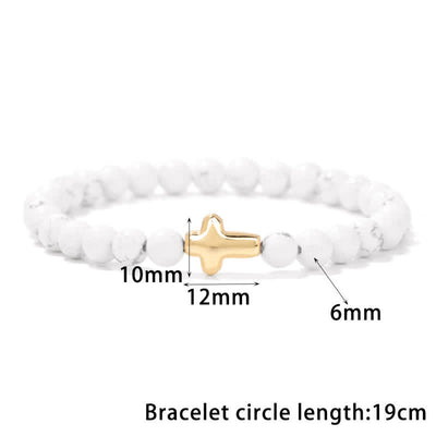 Olivenorma 6mm Natural Stone Beaded Cross Pendant Bracelet - image 25